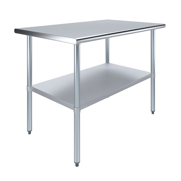 Amgood Stainless Steel Metal Table with Undershelf, 48 Long X 30 Deep AMG WT-3048